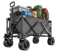 Chilli Seating Outdoor Pull Along Cart Folding Cargo Wagon Trailer Trolley For Beach Garden With Handle, Anti-Slip Wheel - Dark Grey