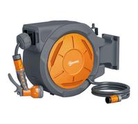 Chilli Seating Retractable Hose Reel Wall Mounted, 30+2M Garden Hose With Lock, Auto Rewind, 7 In 1 Spray Nozzle, 180Deg. Swivel, Orange