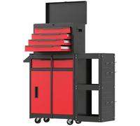 Chilli Seating Tool Chest, Mobile Modular Tool Box With 5 Drawers, Side Rack, Pegboard, Lock, Tool Cabinet For Garage Workshop, Red