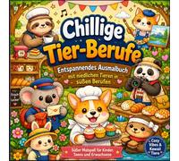 Chillige Tier-Berufe Entspannendes Ausmalbuch mit niedlichen Tieren in süßen Berufen und gemütlichen Alltagsszenen: Kawaii-Tiere beim Backen, Malen, ... Malspaß für Kinder, Teens und Erwachsene