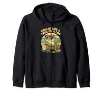 Chillin' Like A Frog On A Log Fun Retro Style Zip Hoodie
