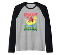 Chillin’ Like A Melon Kawaii Watermelon Summer Beach Vibes Raglan Baseball Tee