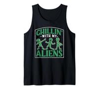 Chillin' with My Aliens Funny Halloween Spaceship UFO Lover Tank Top