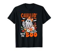 Chillin' with My Boo Halloween Floral Boo Ghost Bow Tie T-Shirt