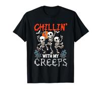 Chillin' With My Creeps Halloween Three Horror Skeletons T-Shirt