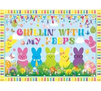 Chillin with My Peeps Backdrop 7x5FT Spring Bunny Happy Easter Peeps Background Easter Party Decorations Supplies for Home