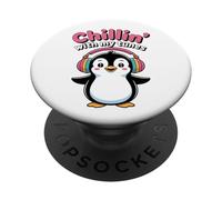 Chillin With My Tunes Cute Music Kawaii Penguin Headphones PopSockets Adhesive PopGrip