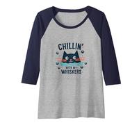 Chillin' with My Whiskers: Cute Cat Dice Game Raglan Baseball Tee, Women, Navy/Athletic Heather, XL