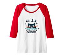 Chillin' with My Whiskers: Cute Cat Dice Game Raglan Baseball Tee, Women, Red/White, M