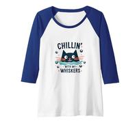 Chillin' with My Whiskers: Cute Cat Dice Game Raglan Baseball Tee, Women, Royal Blue/White, M