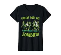 Chillin with My Zombies Funny Halloween Group Friend Costume Value Graphic T-Shirt, Women, Black, M