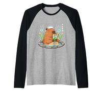 Chilling Capybara Funny Japanese Onsen Melon Soda Raglan Baseball Tee