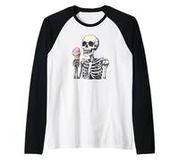 Chilling Out with Ice Cream and a Skeleton for Man and Woman Raglan Baseball Tee