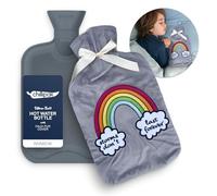 CHILLIPAK Fluffy Hot Water Bottle with Cover UK - Large 2L Reusable Hot Water Bag for Pain Relief Back Neck Shoulder Belly with Soft Sherpa Cover Cute Embroidery - Multipurpose Hot Cold Compress