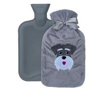 CHILLIPAK Fluffy Hot Water Bottle with Cover UK - Large 2L Reusable Hot Water Bag for Pain Relief Back Neck Shoulder Belly with Soft Sherpa Cover Cute Embroidery - Multipurpose Hot Cold Compress
