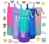 CHILLOUT LIFE 17 oz Insulated Water Bottle with Straw Lid for Kids and Adult + 20 Cute Waterproof Stickers - Perfect for Personalizing Your Kids Metal Water Bottle. (Mermaid Sparkle)