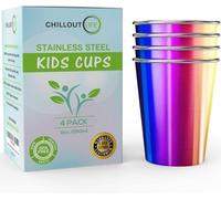 CHILLOUT LIFE Stainless Steel Cups 8 oz - Stainless Steel Sippy Cups for Home & Outdoor Activities, BPA Free Healthy Unbreakable Premium Metal Drinking Glasses (4-Pack)
