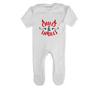 Chills and Thrills Devil Halloween Statement Baby Romper Jumpsuit with feet, 0-3 Months, White
