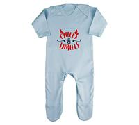 Chills and Thrills Devil Halloween Statement Baby Romper Jumpsuit with feet, 6-12 Months, Pastel Blue
