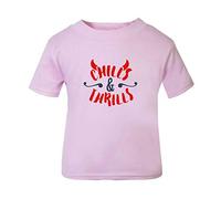 Chills and Thrills Devil Halloween Statement Short Sleeve Cotton Toddler t Shirt, 1-2 Years, Pastel Pink