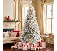 CHILLSUN 6ft Pre-Lit Snow Flocked Christmas Tree with 180 LEDs, 880 Tips Frosted Artificial Xmas Tree with Easy Assembly for Home & Party (182x110cm)