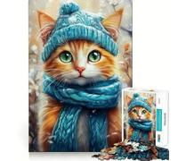 Chilly Cat in Blue 1000 Piece Jigsaw Puzzles for Teenagers Jigsaw Logic Fun Firm Cut Home Enjoyable Furniture Decor (38x26cm)