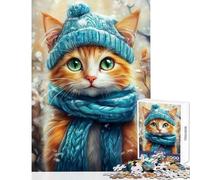 Chilly Cat in Blue Jigsaw for Teenagers 1000 Pieces Improve Mental Performance Effectively Gentle Relaxing Leisure Game (38X52cm)