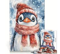 Chilly Penguin in Red Hat And Scarf 1000 Piece Teenager Puzzles Unwind Game Creative Fun Playful Challenge Xmas Present (38x52cm)