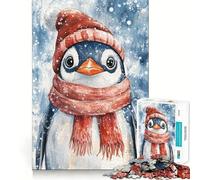 Chilly Penguin in Red Hat And Scarf Jigsaw Puzzles 1000 Piece for Adults Stress Relief Smooth Cut Fun Play (50x75cm)