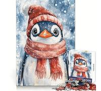 Chilly Penguin in Red Hat And Scarf Jigsaw Puzzles 1000 Piece for Adults Stress Relief Smooth Cut Fun Play (50x75cm)