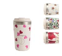 Chilly's Original Coffee Cup - Thermal Travel Mug - 340ml - Pink Hearts | Cold & Hot Drinks, Reusable Cups with Lids, Double Walled, Vacuum Insulated Mug, Stainless Steel