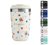 Chilly's Original Coffee Cup - Thermal Travel Mug for Cold & Hot Drinks - Reusable Cups with Lids - Double Walled Vacuum Insulated Mug - Stainless Steel - 340ml - Polka Dot & Bees