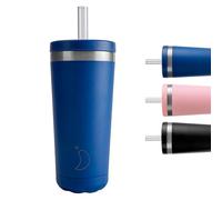 Chilly's Original Coffee Cup with Straw Lid - Matte Blue, 500ml | Thermal Travel Mug - Reusable Stainless Steel Cup - Drinking Straw - Double Walled Vacuum Insulated Mug