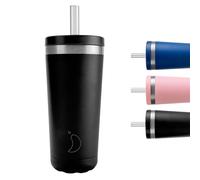 Chilly's Original Coffee Cup with Straw Lid - Thermal Travel Mug - Reusable Closed Cups with Drinking Straw - Double Walled Vacuum Insulated Mug - Monochrome Black, 500ml