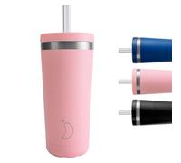Chilly's Original Coffee Cup with Straw Lid - Thermal Travel Mug - Reusable Closed Cups with Drinking Straw - Double Walled Vacuum Insulated Mug - Pastel Pink, 500ml