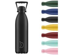 Chilly's Original Water Bottle - Vacuum Insulated Stainless Steel Water Bottle, Reusable Thermal Flask For Hot & Cold Drinks - Leak Proof, No Sweat - All Black - V2-1.8L