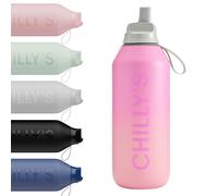 Chilly's Series 2 Flip Water Bottle with Sports Flip Lid, Telescopic Straw and Nylon Carry Loop - Easy Flip Lid, Straw Cleaning Brush Included - 500ml