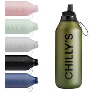 Chilly's Series 2 Flip Water Bottle with Sports Flip Lid, Telescopic Straw and Nylon Carry Loop - Easy Flip Lid, Straw Cleaning Brush Included - 500ml