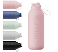 Chilly's Series 2 Flip Water Bottle with Sports Flip Lid, Telescopic Straw and Nylon Carry Loop - Easy Flip Lid, Straw Cleaning Brush Included - 500ml