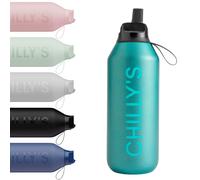 Chilly's Series 2 Flip Water Bottle with Sports Flip Lid, Telescopic Straw and Nylon Carry Loop - Easy Flip Lid, Straw Cleaning Brush Included - 500ml