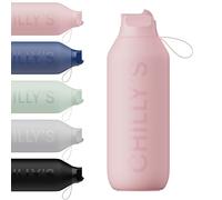 Chilly's Series 2 Flip Water Bottle with Sports Lid - 500ml - Blush Pink | Vacuum Insulated Stainless Steel Water Bottle with Straw, Carry Loop, & Cleaning Brush - No Sweat