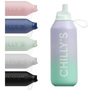 Chilly's Series 2 Flip Water Bottle with Sports Lid - 500ml - Morning Haze | Vacuum Insulated, Stainless Steel Water Bottle, Straw, Carry Loop, Cleaning Brush, No Sweat