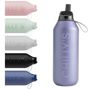 Chilly's Series 2 Flip Water Bottle with Sports Lid, Telescopic Straw and Nylon Carry Loop - Easy Flip, Straw Cleaning Brush Included - 500ml Lavender
