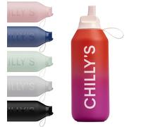 Chilly's Series 2 Flip Water Bottle with Sports Lid - Vacuum Insulated Stainless Steel Water Bottle with Straw, Carry Loop, & Cleaning Brush - No Sweat - 500ml - Endless Horizon