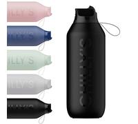 Chilly's Series 2 Flip Water Bottle with Sports Lid - Vacuum Insulated Stainless Steel Water Bottle with Straw, Carry Loop, & Cleaning Brush - No Sweat - 500ml - Abyss Black