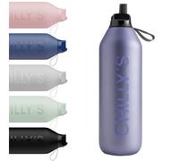 Chilly's Series 2 Flip Water Bottle with Sports Lid - Vacuum Insulated Stainless Steel Water Bottle with Straw, Carry Loop, & Cleaning Brush - No Sweat