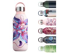 Chilly's Series 2 Water Bottle - Stainless Steel Thermal Bottles with Double Wall Vacuum, Soft Collar & Carry Loop - Magnolia Twist, 500ml