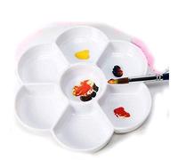 Chiloskit 7 Well Porcelain Ceramic Watercolor Paint Palette, Ceramic Mixing Palette Tray Flower Watercolor Dish Gouache Palette for Arts & Crafts Accessories Organizer Mixing Colors (7inch/17.8cm)