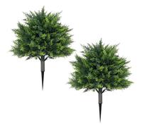 chilsoby 2 Pack Artificial Cypress Topiary Outdoor Plants with Spike, 23.6 Inch Faux Cedar Bushes UV Resistant Fake Shrubs for Indoor Outdoor Front Porch Garden