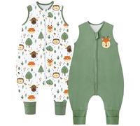 Chilsuessy 2pcs Baby Sleeping Bag with Feet 1.5 TOG Baby Sleep Sack with Legs 100% Cotton Toddler Wearable Blanket Walker Sleep Sack Kids, 1.5 Tog/Green + Forest, 80cm/2-3 Years